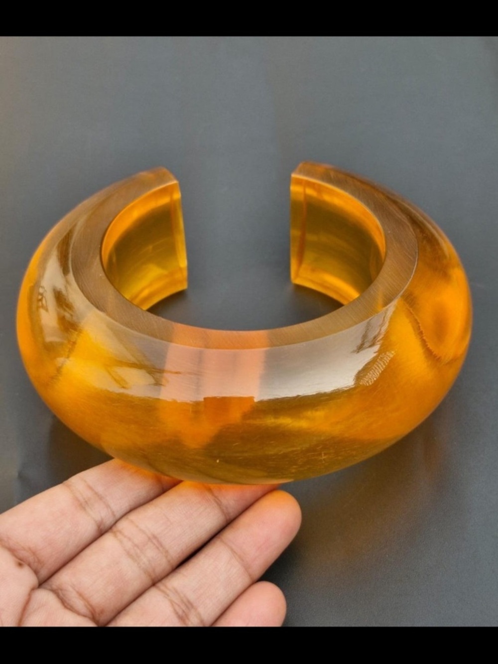 Transparent Citrine Resin Cuff Bracelet Bangle - Amber Yellow